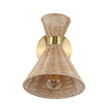 Zoey 10" 1-Light Mid-Century Vintage Retro Rattan/Metal LED Sconce with Adjustable Shade - JONATHAN Y